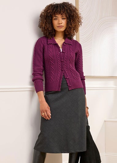 Cotton Traders Wine Cable Button Cardigan
