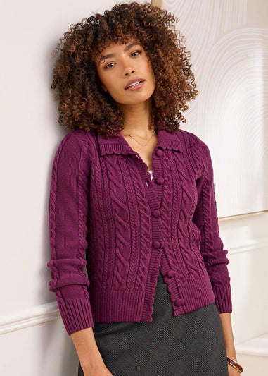 Cotton Traders Wine Cable Button Cardigan