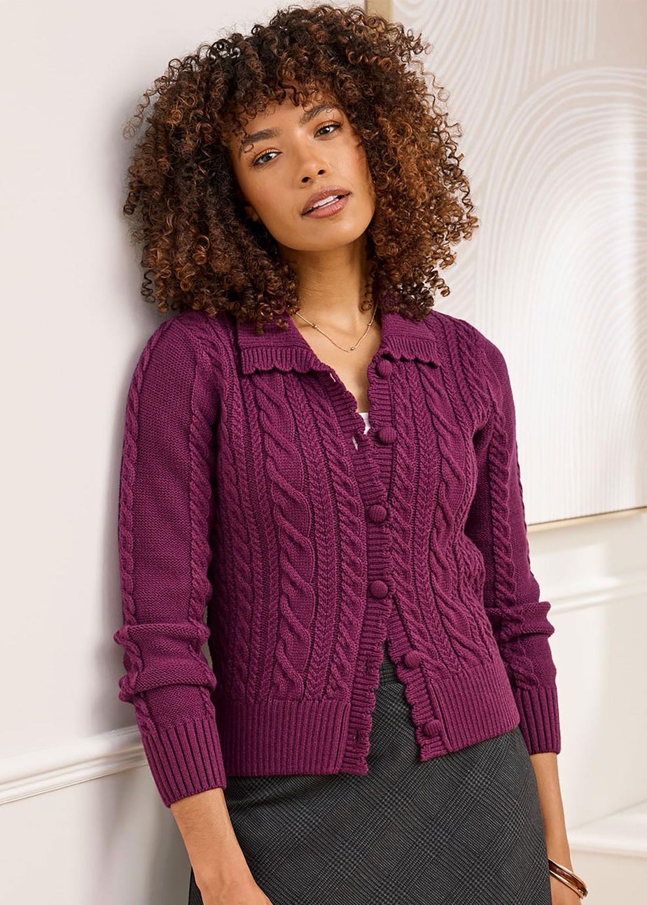 Cotton Traders Wine Cable Button Cardigan