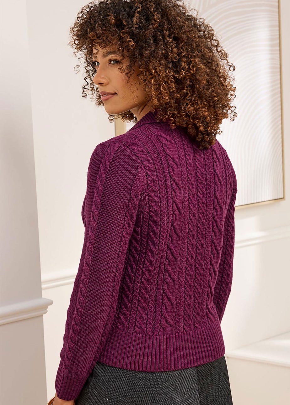 Cotton Traders Wine Cable Button Cardigan