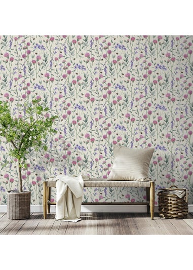 Arthouse Bumblebee Meadow Neutral Wallpaper