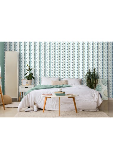 Arthouse Squiggle Stripe Blue Green Wallpaper