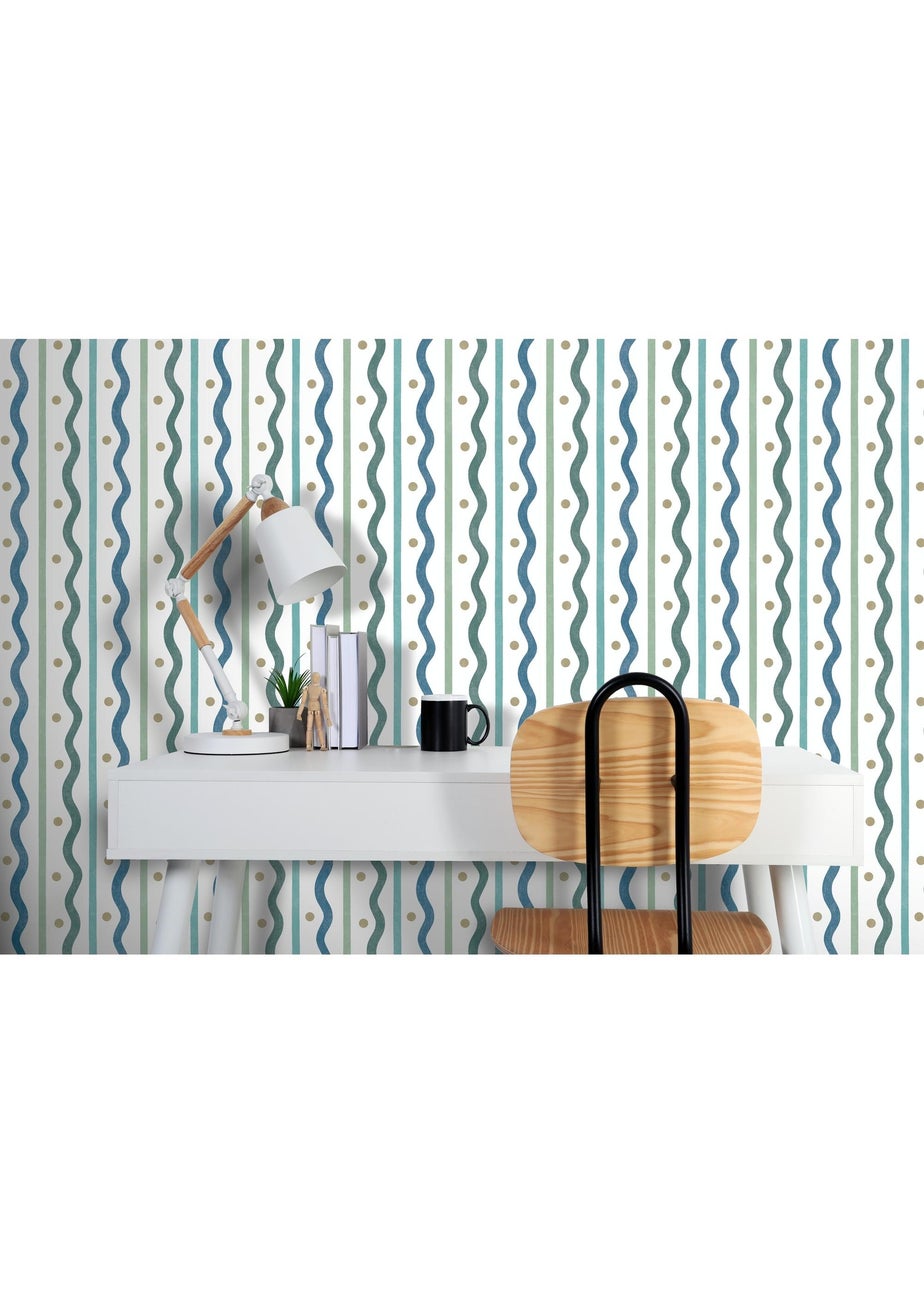 Arthouse Squiggle Stripe Blue Green Wallpaper