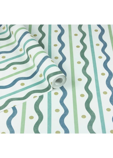 Arthouse Squiggle Stripe Blue Green Wallpaper