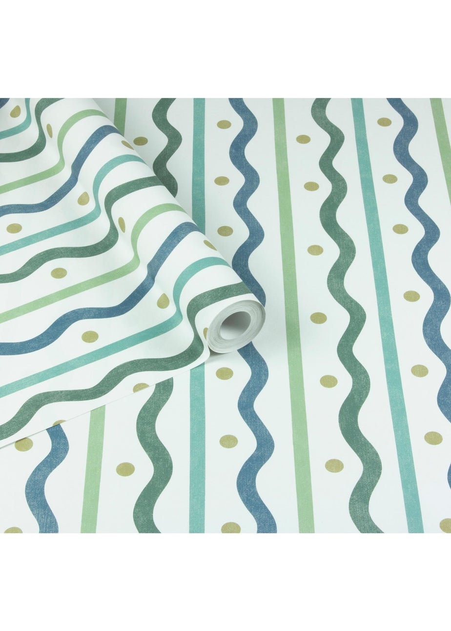 Arthouse Squiggle Stripe Blue Green Wallpaper