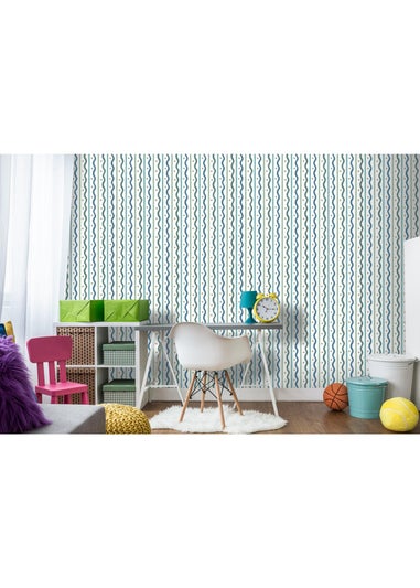 Arthouse Squiggle Stripe Blue Green Wallpaper