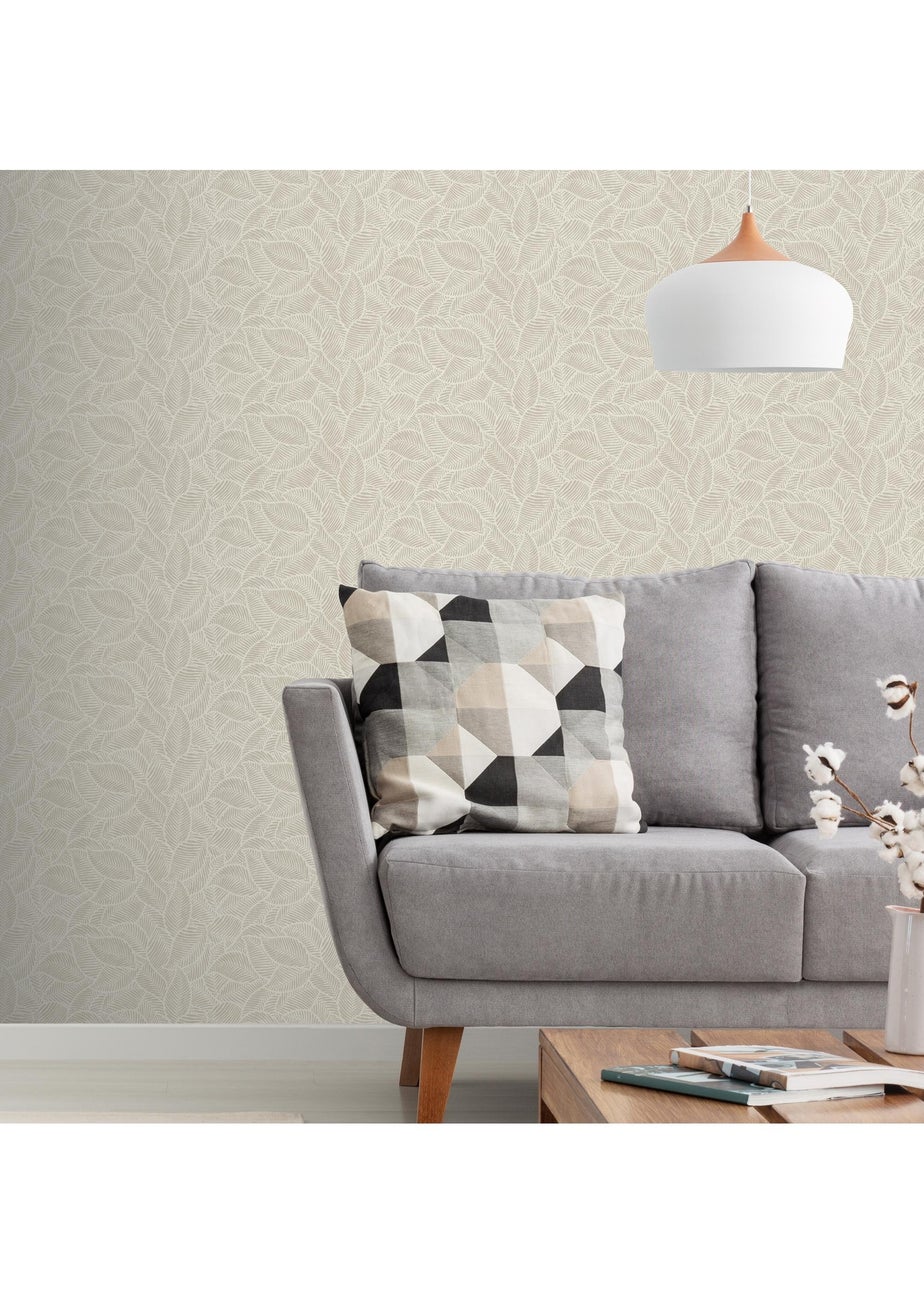 Arthouse Leaf Print Neutral Wallpaper
