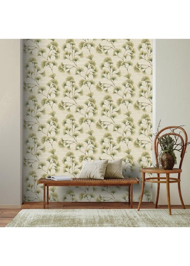 Arthouse Ginkgo Leaf Trail Green/Neutral Wallpaper