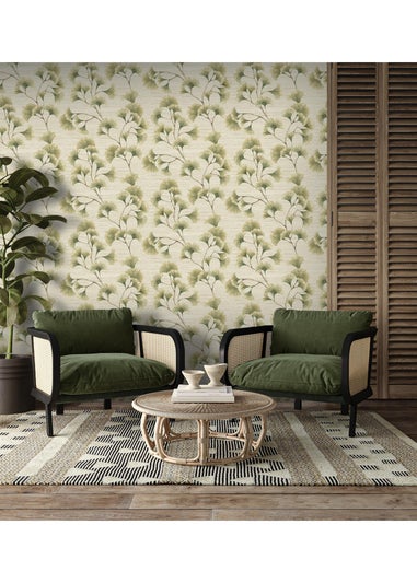 Arthouse Ginkgo Leaf Trail Green/Neutral Wallpaper