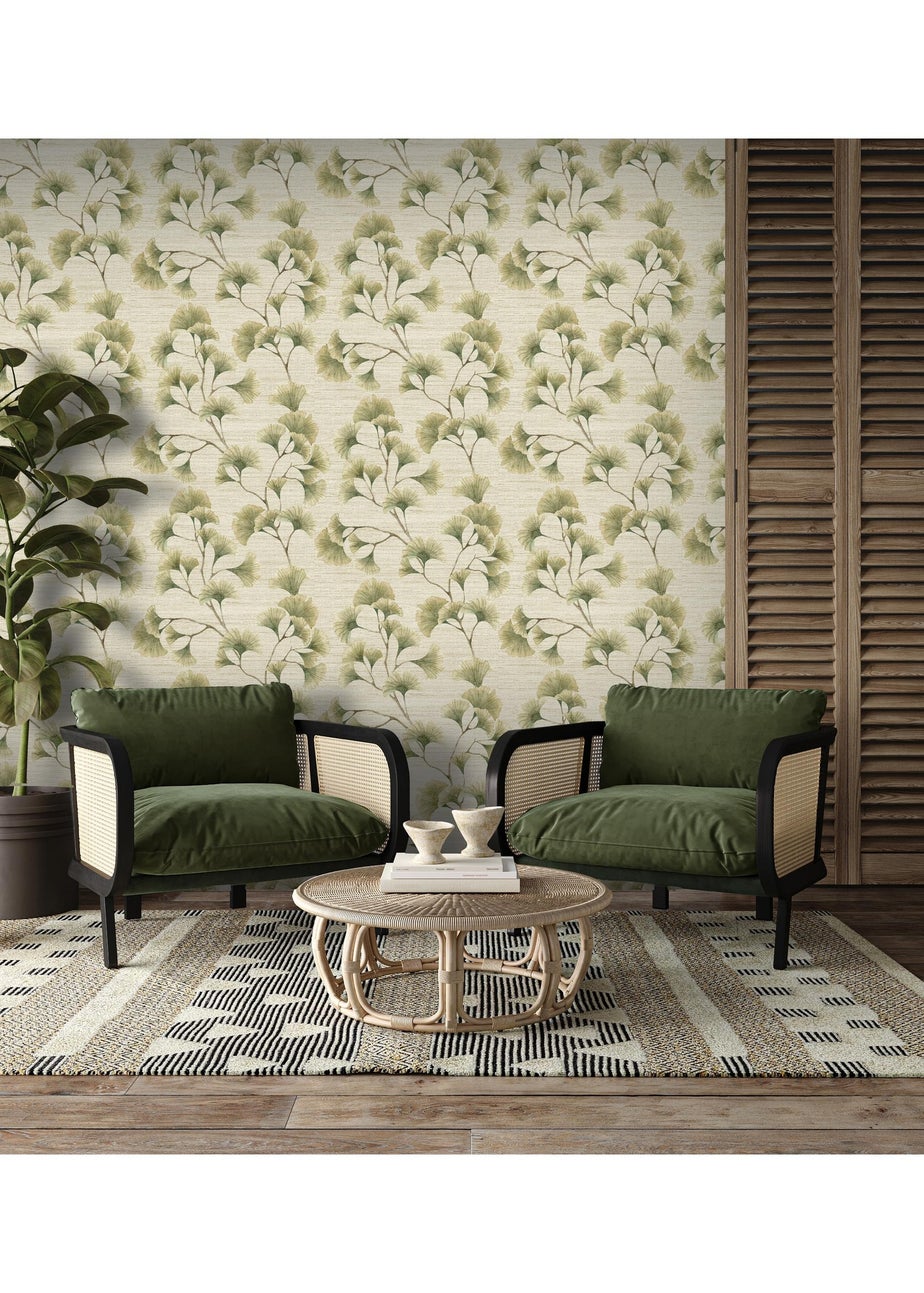Arthouse Ginkgo Leaf Trail Green/Neutral Wallpaper