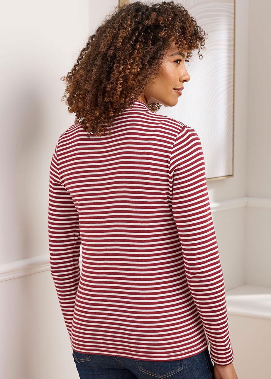 Cotton Traders Rusty Red Wrinkle Free Long Sleeve Stripe Turtleneck Top