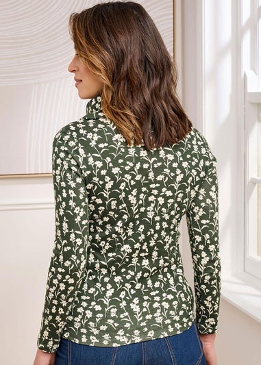 Cotton Traders Dark Pine Cosy-Up Long-Sleeve Print Cowl Neck Top