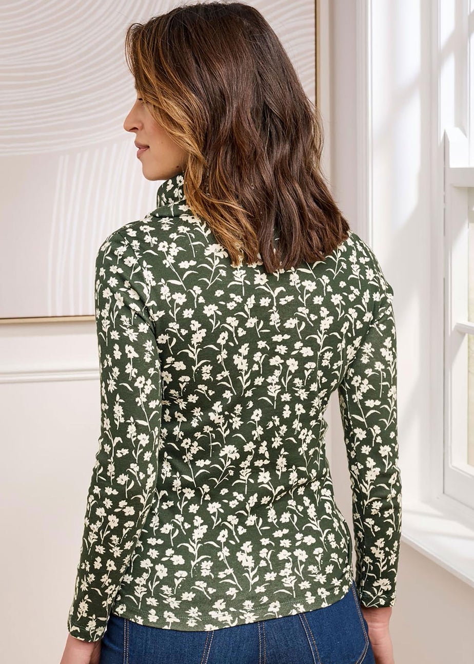 Cotton Traders Dark Pine Cosy-Up Long-Sleeve Print Cowl Neck Top