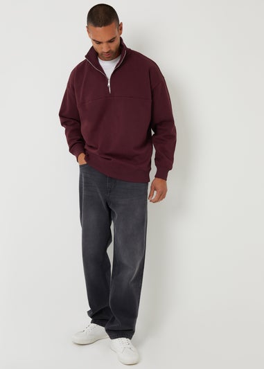 Threadbare Burgundy Half Zip Sweatshirt