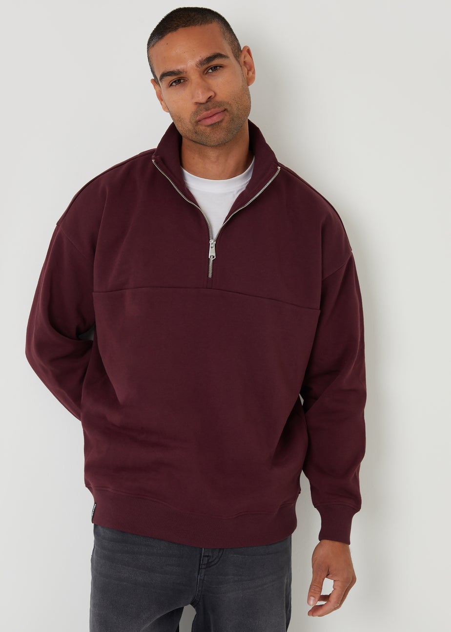 Threadbare Burgundy Half Zip Sweatshirt