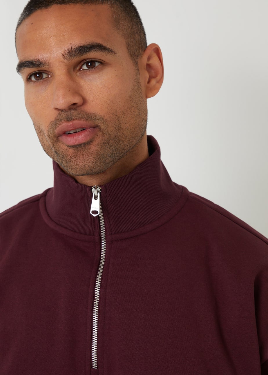 Threadbare Burgundy Half Zip Sweatshirt