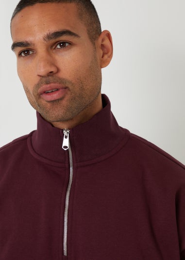 Threadbare Burgundy Half Zip Sweatshirt