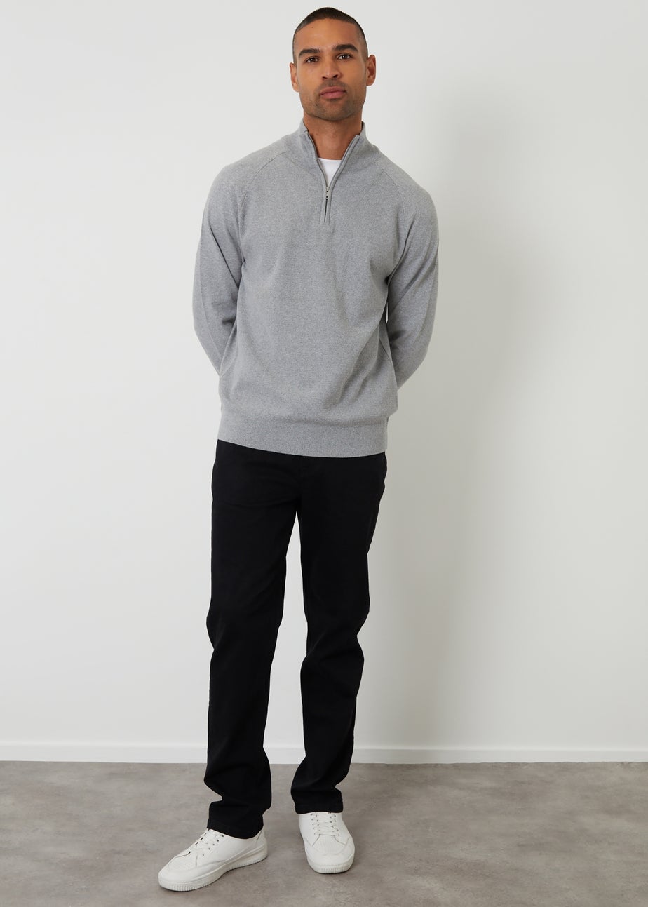 Threadbare Grey Mock Tee Textured Knit Quarter Zip Jumper