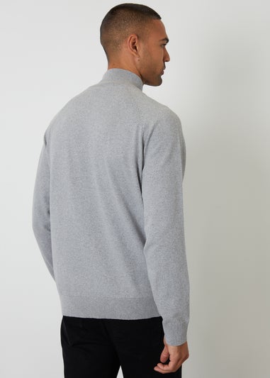 Threadbare Grey Mock Tee Textured Knit Quarter Zip Jumper