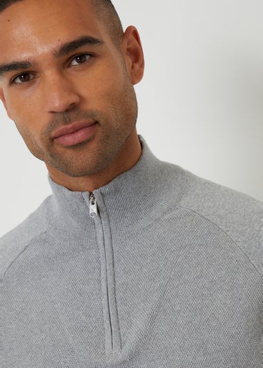 Threadbare Grey Mock Tee Textured Knit Quarter Zip Jumper