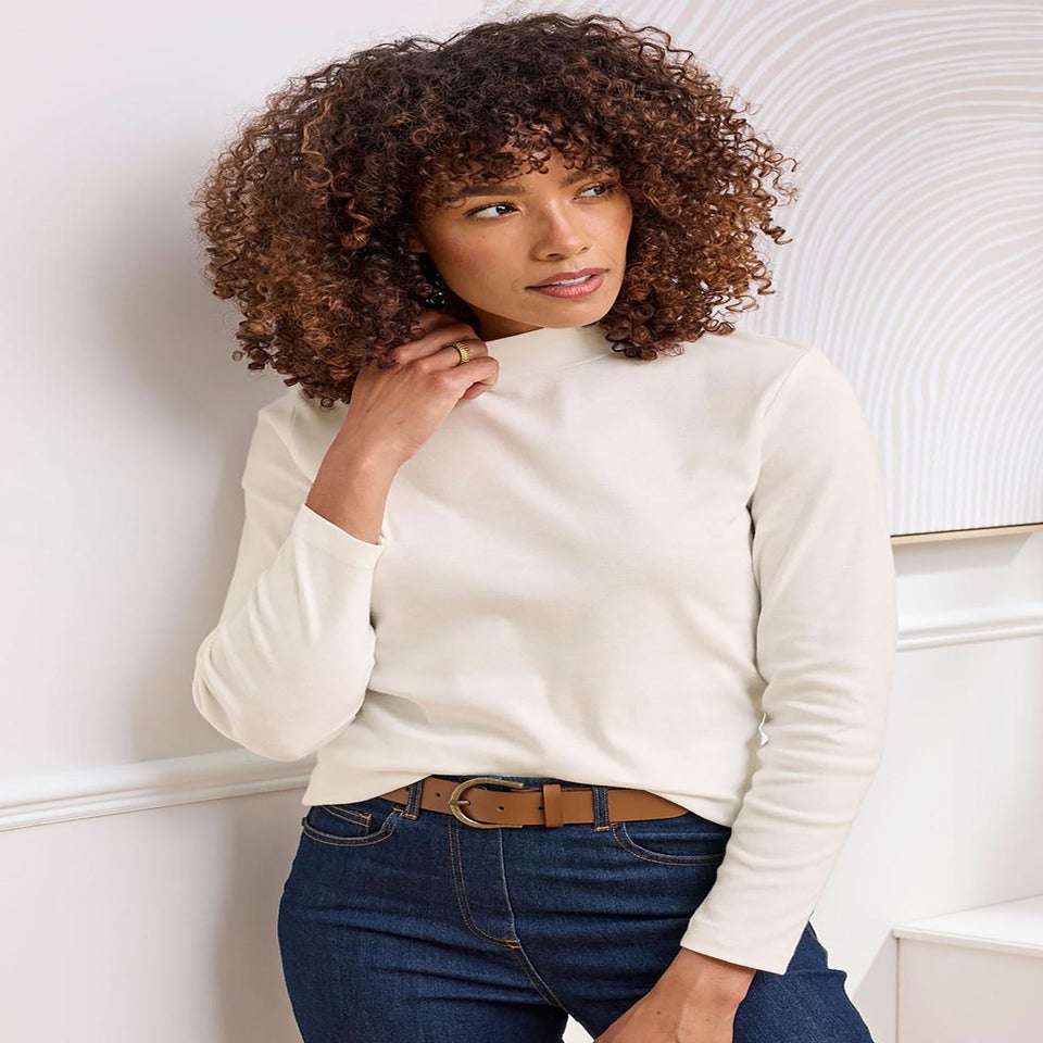 Cotton Traders Pale Cream Wrinkle Free Long Sleeve Turtleneck Top