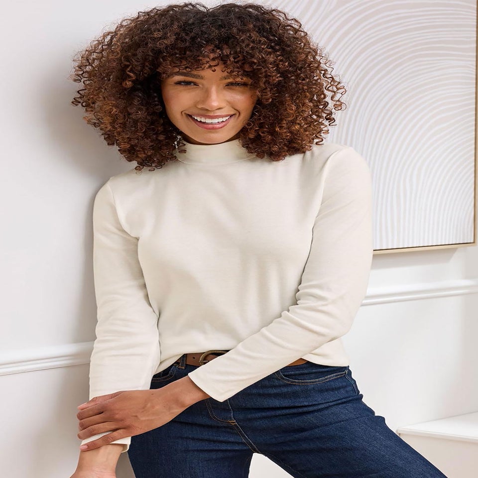 Cotton Traders Pale Cream Wrinkle Free Long Sleeve Turtleneck Top