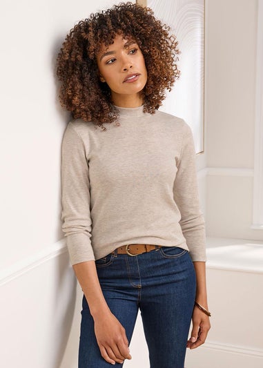 Cotton Traders Beige Marl Wrinkle Free Long Sleeve Turtleneck Top