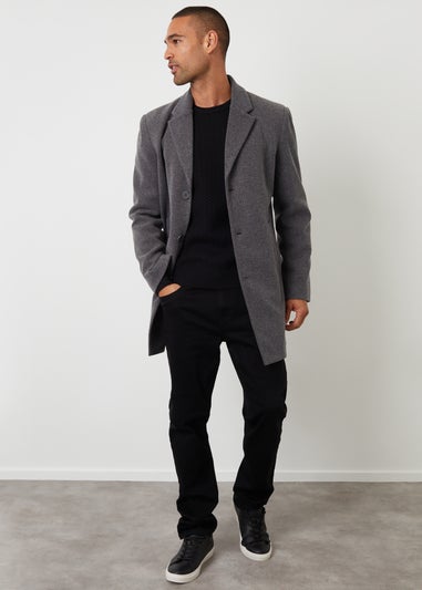 Threadbare Charcoal Faux Wool Overcoat