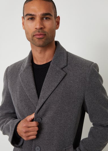 Threadbare Charcoal Faux Wool Overcoat