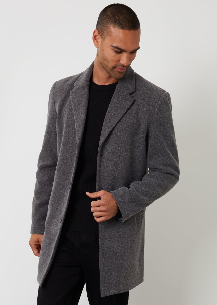 Threadbare Charcoal Faux Wool Overcoat