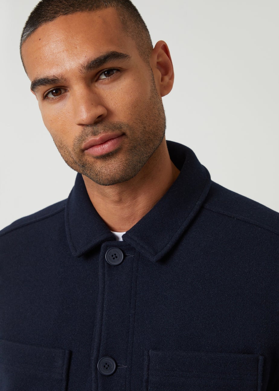 Threadbare Navy Faux Wool Button Up Quilted Shacket