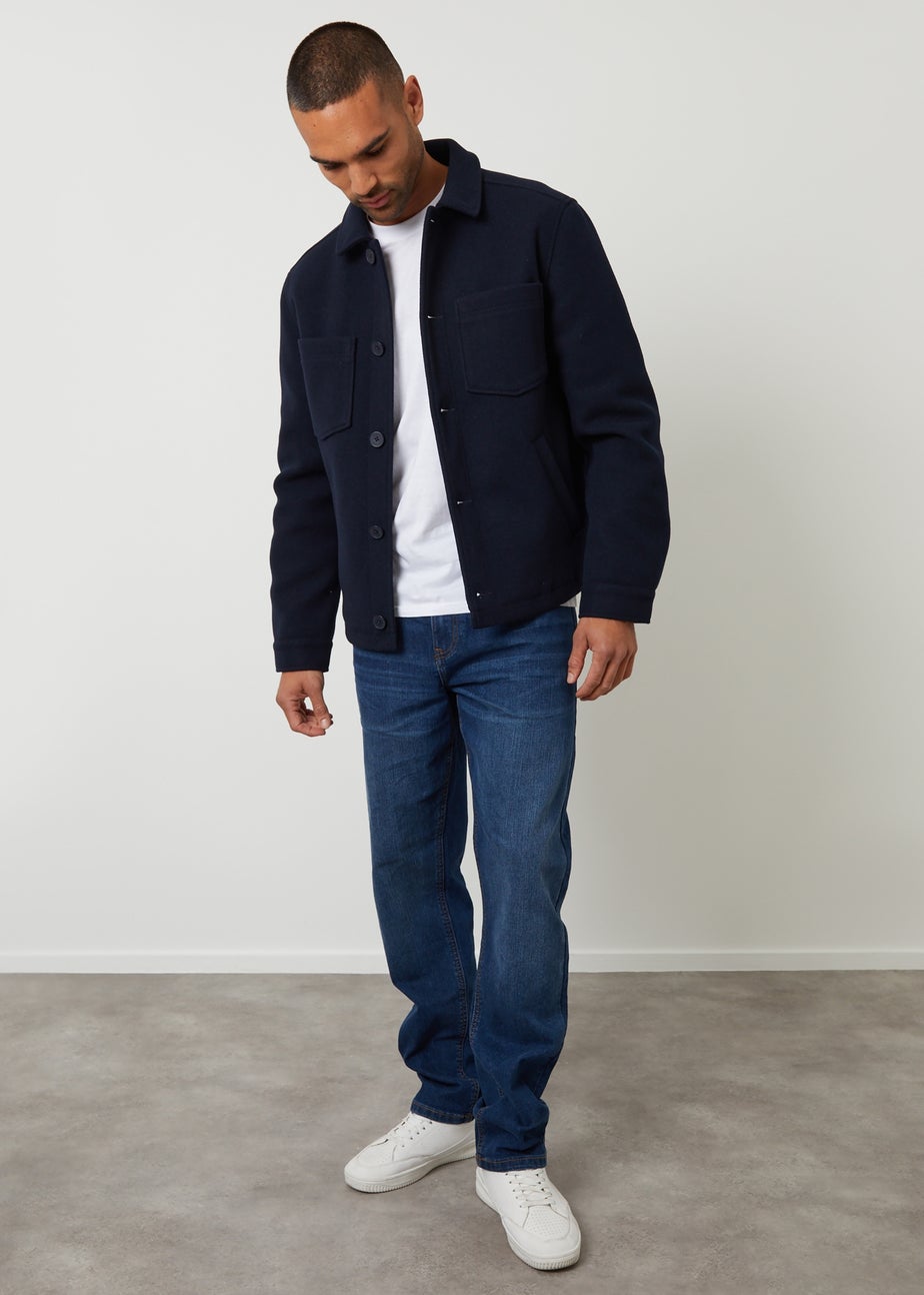 Threadbare Navy Faux Wool Button Up Quilted Shacket