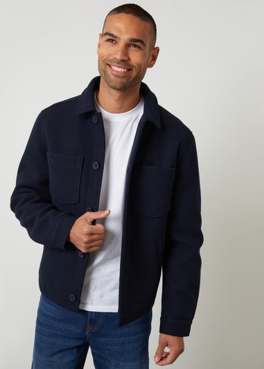 Threadbare Navy Faux Wool Button Up Quilted Shacket