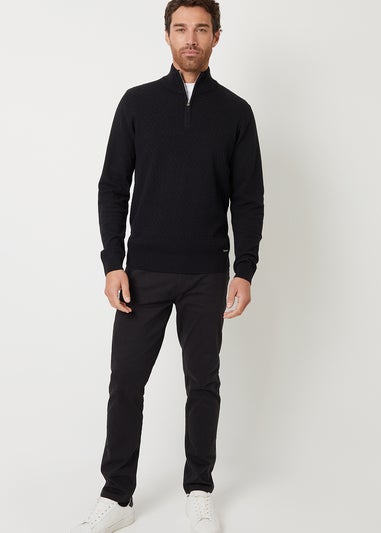 Threadbare Black Mini Cable Knit Quarter Zip Jumper