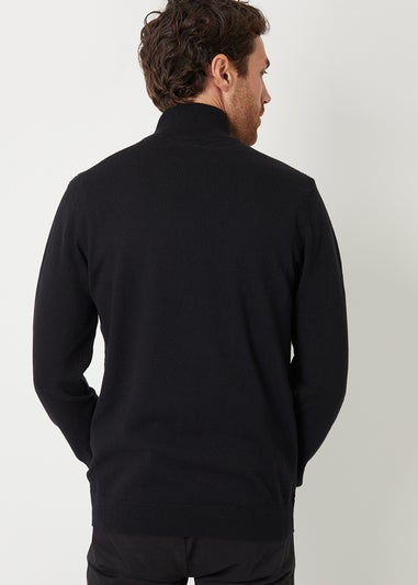Threadbare Black Mini Cable Knit Quarter Zip Jumper