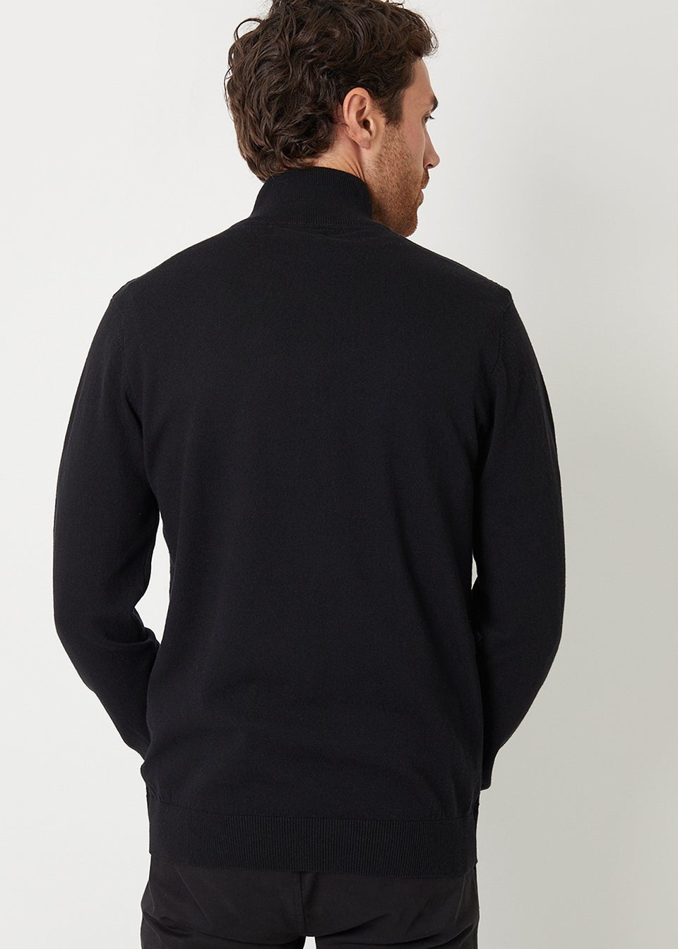 Threadbare Black Mini Cable Knit Quarter Zip Jumper
