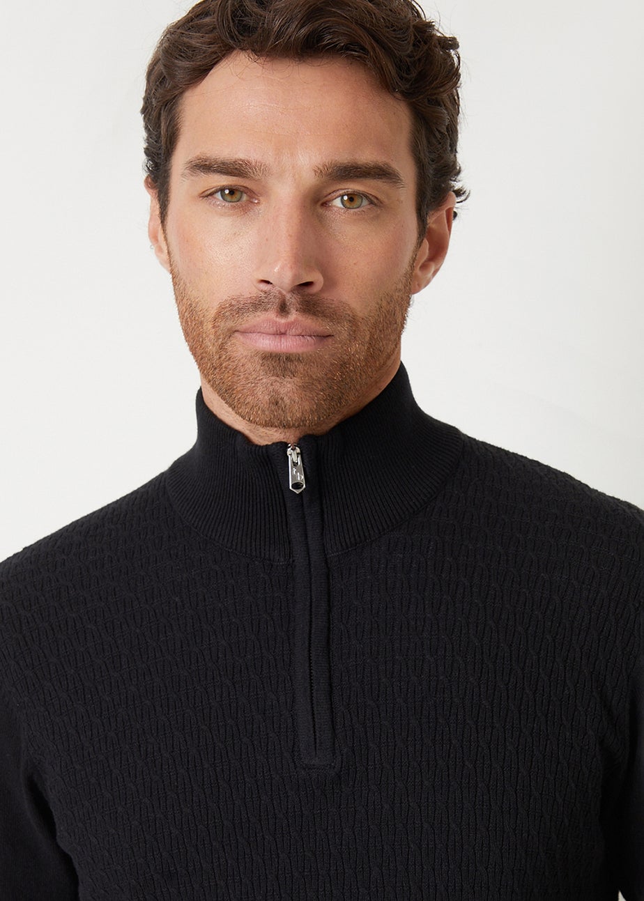 Threadbare Black Mini Cable Knit Quarter Zip Jumper