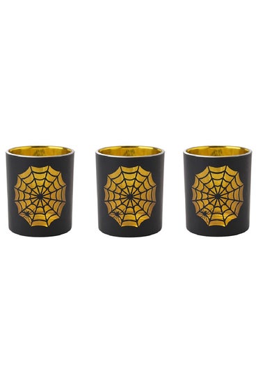 Hocus Pocus Black & Gold Cobweb Tea Light Holders Set of 3