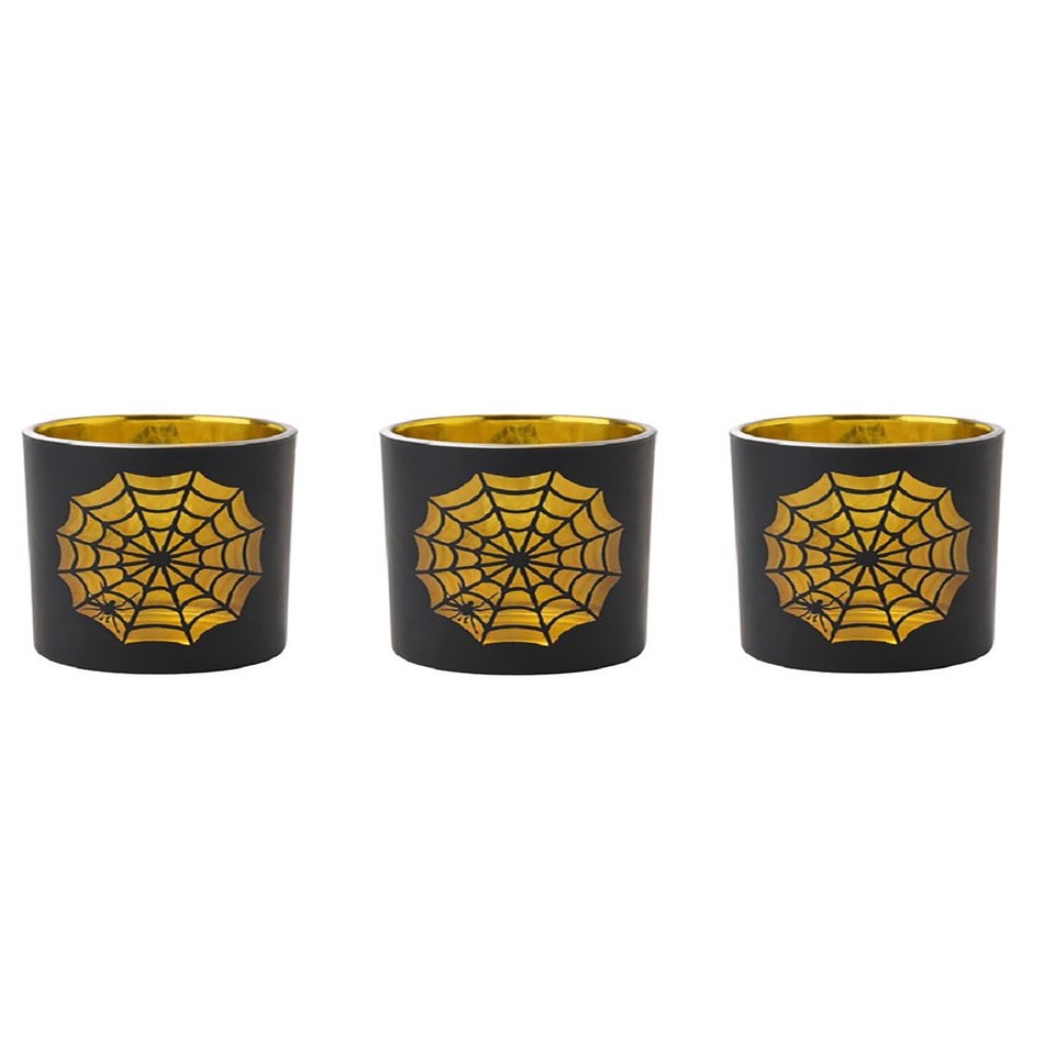 Hocus Pocus Black & Gold Cobweb Tea Light Holders Set of 3