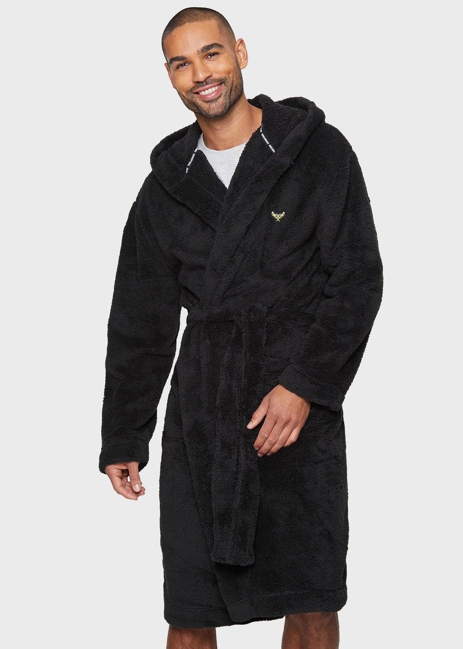 Threadbare Black Borg Hooded Dressing Gown