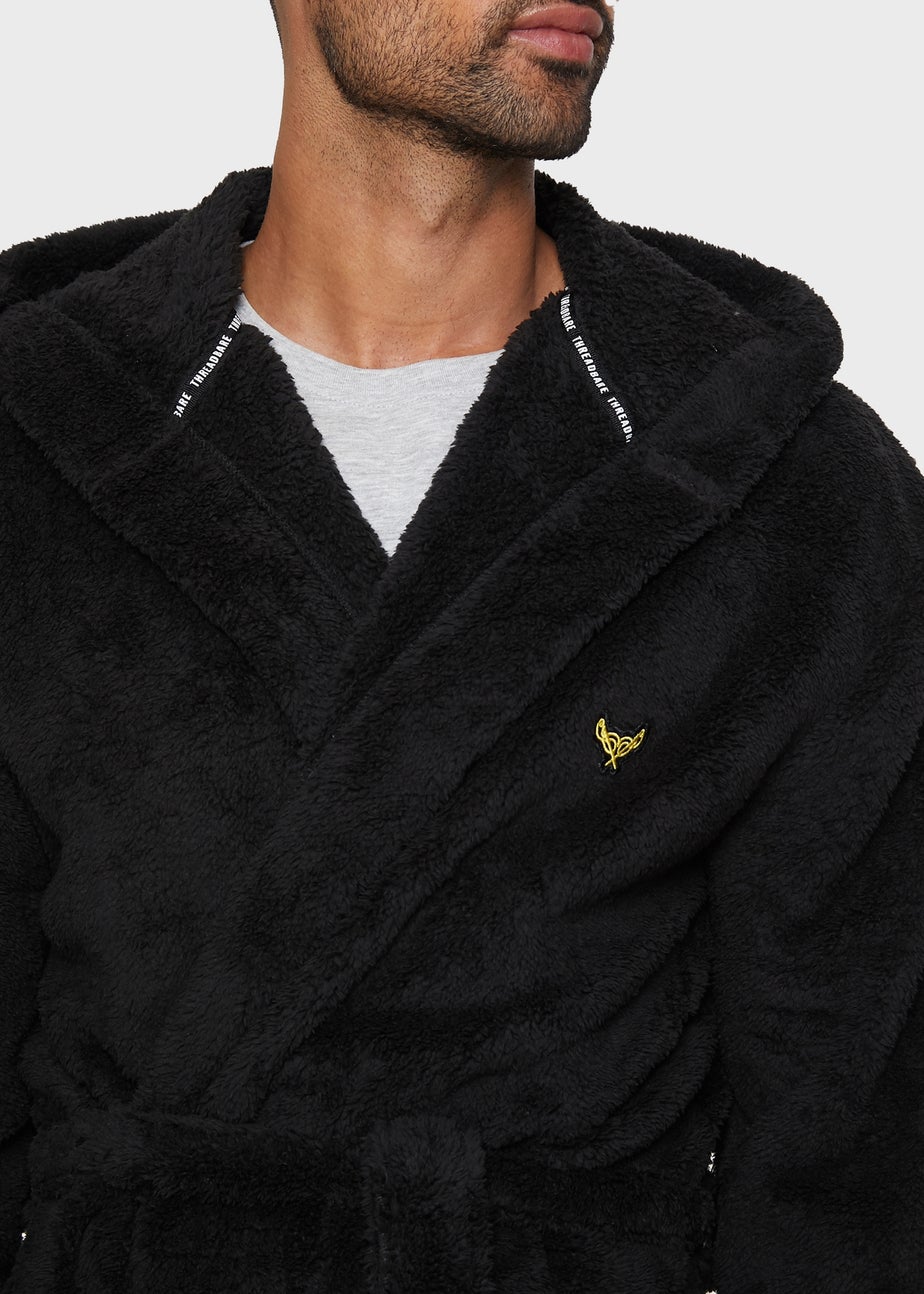 Threadbare Black Borg Hooded Dressing Gown