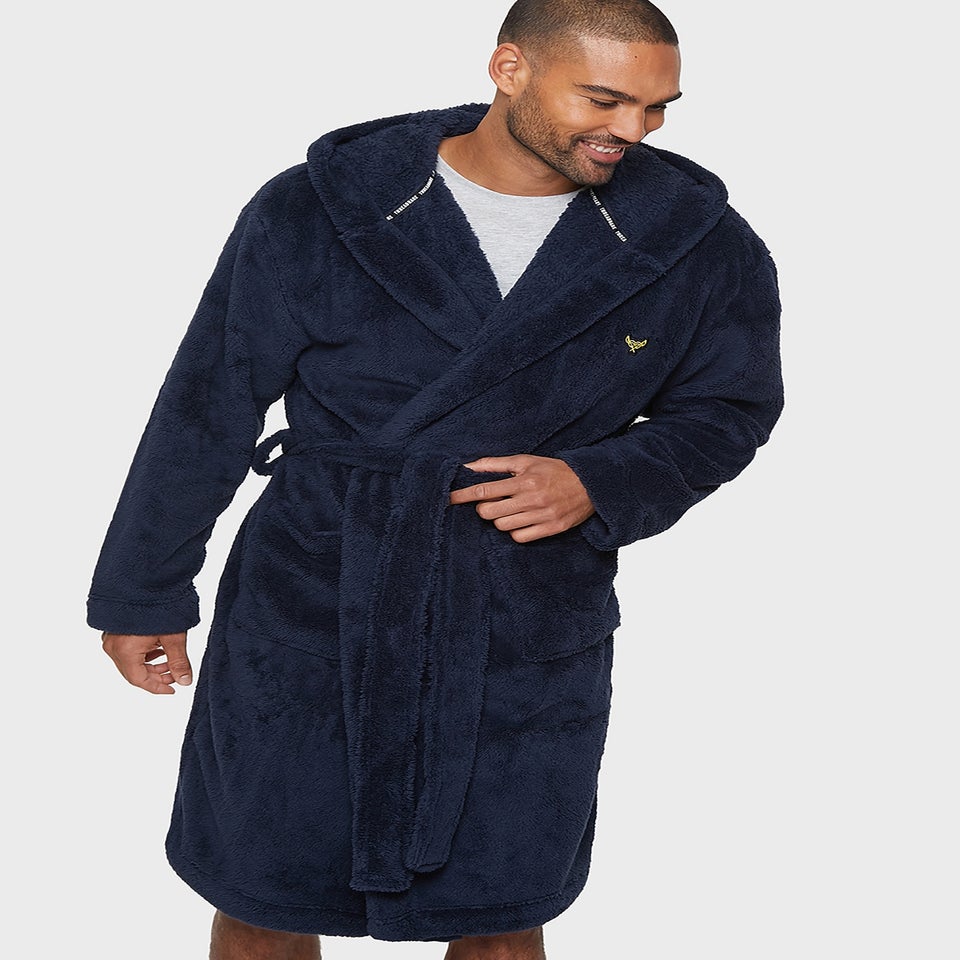 Threadbare Navy Borg Hooded Dressing Gown