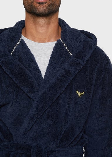 Threadbare Navy Borg Hooded Dressing Gown