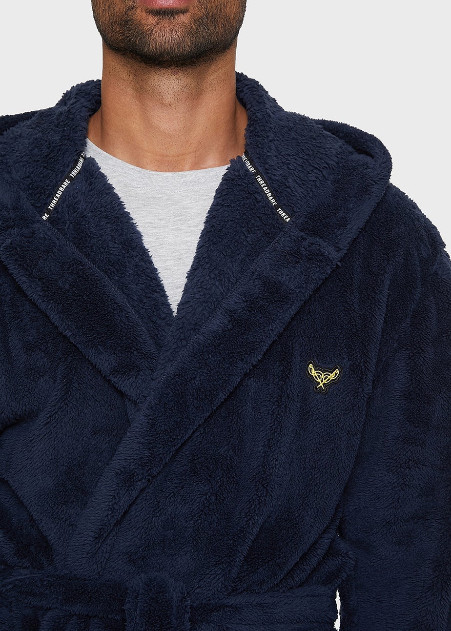 Threadbare Navy Borg Hooded Dressing Gown