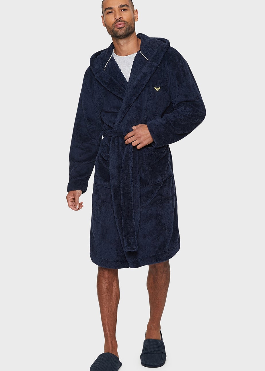 Threadbare Navy Borg Hooded Dressing Gown