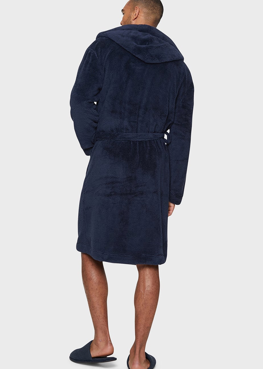Threadbare Navy Borg Hooded Dressing Gown