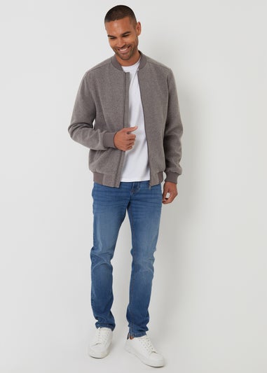 Threadbare Taupe Brushed Bomber Jacket