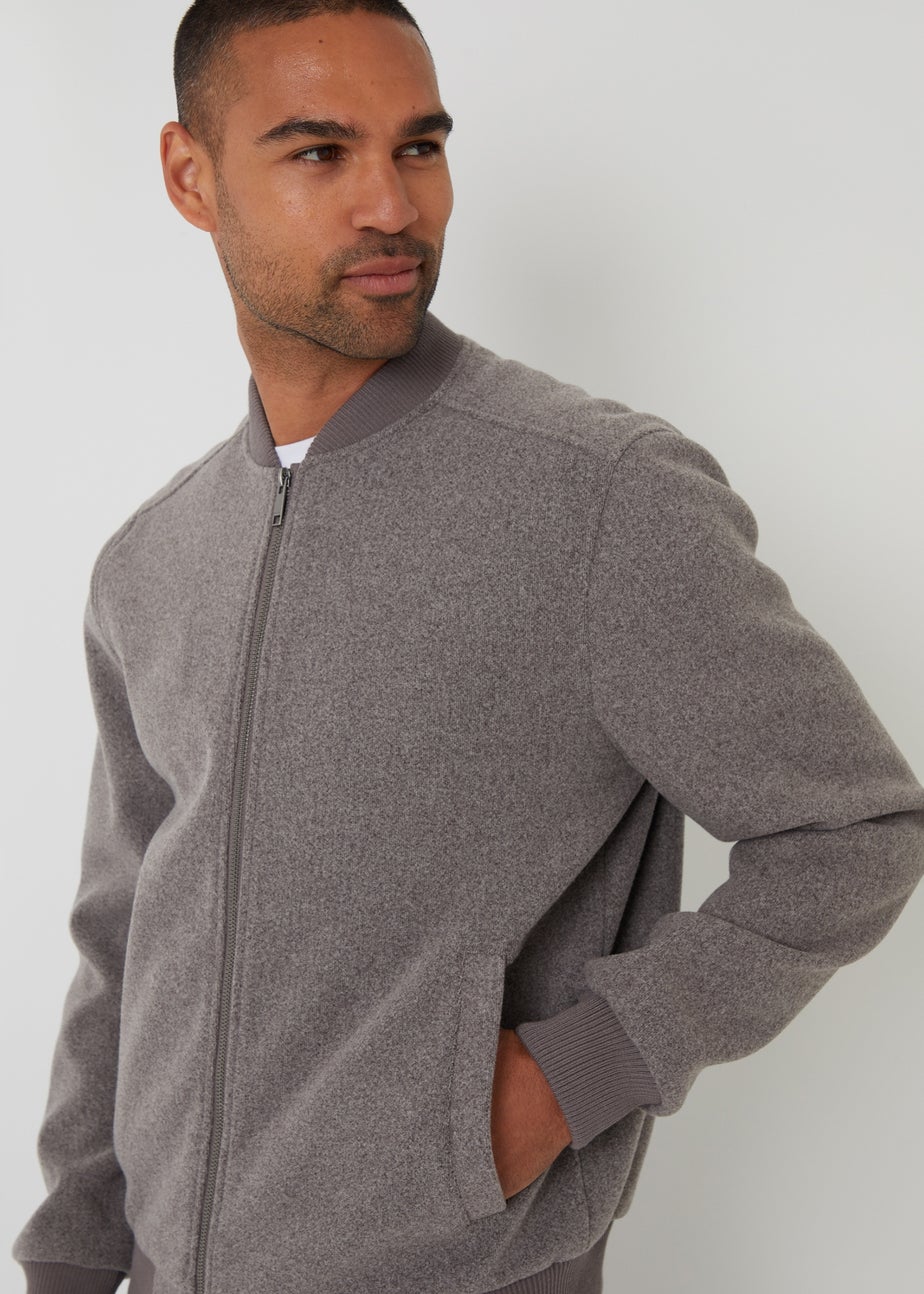 Threadbare Taupe Brushed Bomber Jacket