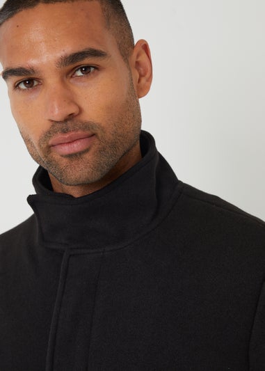 Threadbare Black Longline Faux Wool Funnel Neck Coat