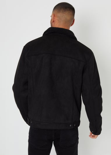Threadbare Black Faux Suede Borg Lined Aviator Jacket